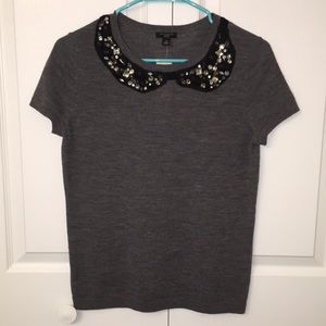 NWT Ann Taylor Gray Jeweled Knit Blouse, size SP